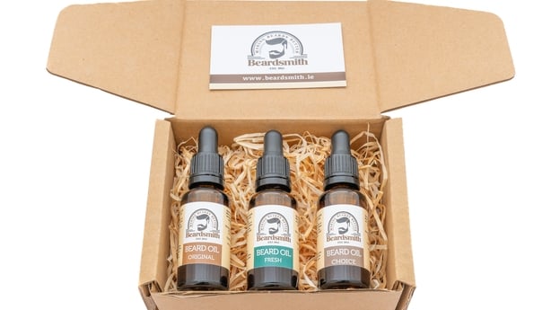 selection of beard oils in a gift box