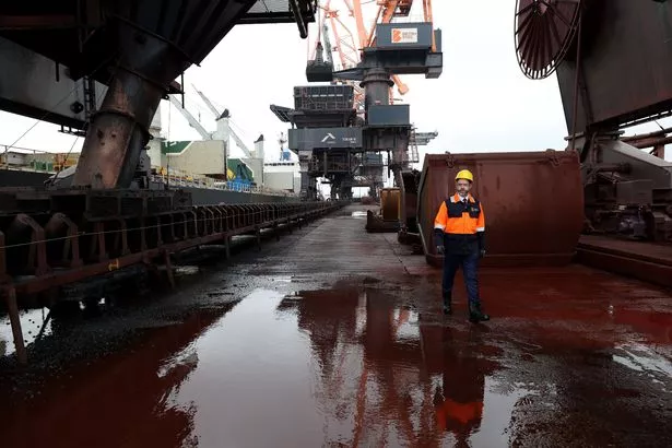 Business Secretary Jonathan Reynolds arrives as coking coal is unloaded at Immingham Port