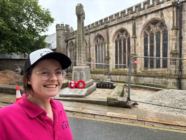 Joley Housego, of Trinity Cafe, pictured opposite the piazza that is being created outside the church