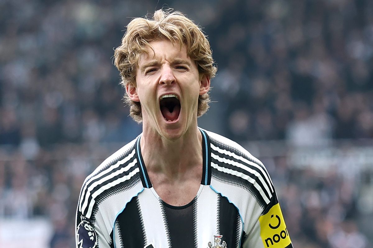Newcastle United's Anthony Gordon celebrates scoring against Sunderland
