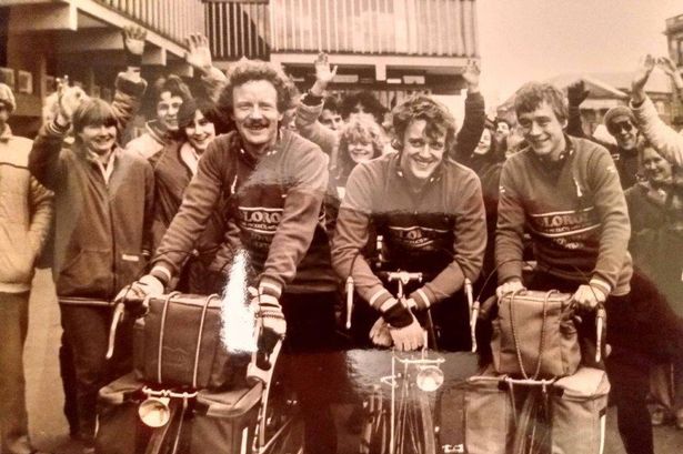 Olly's dad Phil (right) cycled to Australia in the mid-80s