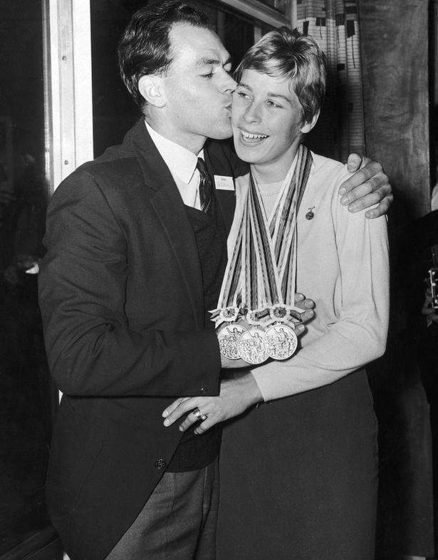 Tokyo gold medallist Mary Rand met by her then husband Sid on her return from the Olympic Games