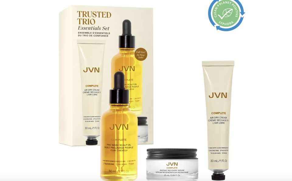 JVN Trusted Trio Essentials Set comes with Air Dry Cream, Pre-Wash Scalp Oil and Instant Recovery Serum