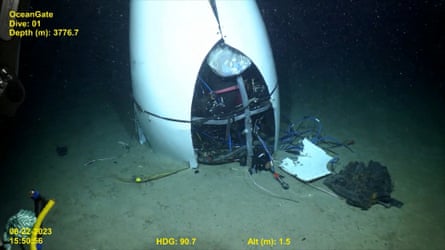 Footage from a remotely operated vehicle shows remains of the Titan on the seafloor.