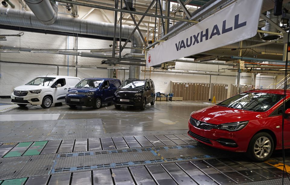 Electric vans at Vauxhall’s plant in Ellesmere Port, Cheshire (Peter Byrne/PA)