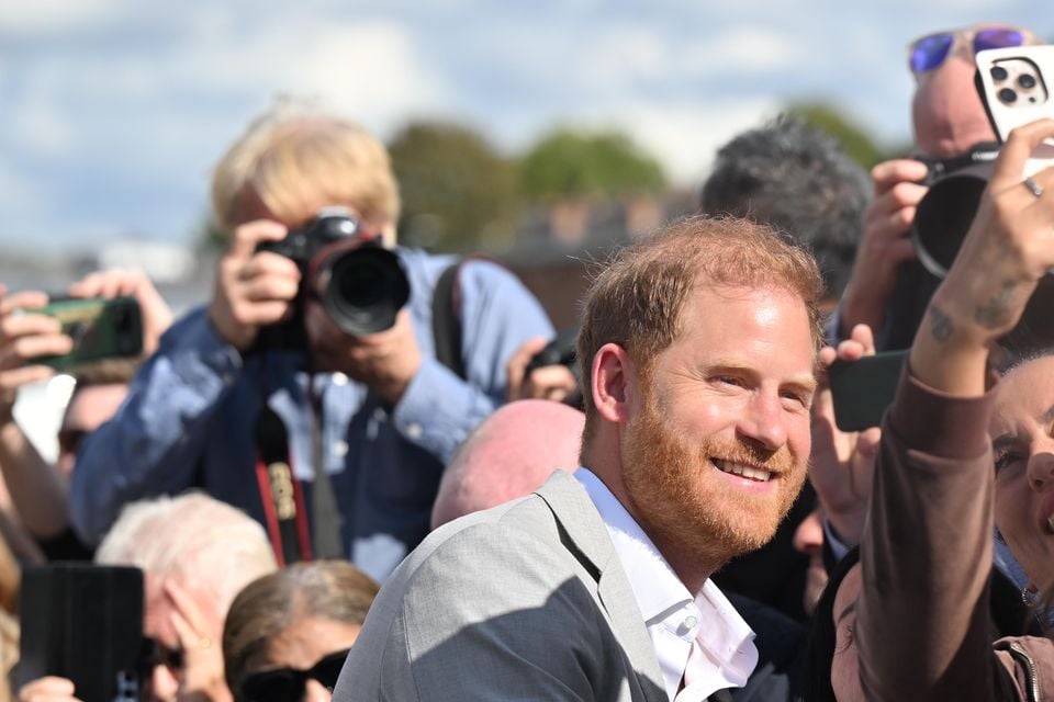 Harry greets members of the public following a visit to the Community Recording Studio (CRS) in Nottingham in September (Paul Grover/Daily Telegraph/PA)