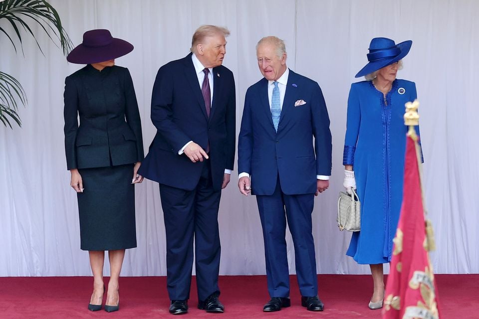 First Lady Melania Trump, US president Donald Trump, Charles and Camilla during the ceremonial welcome at Windsor Castle (Chris Jackson/PA)