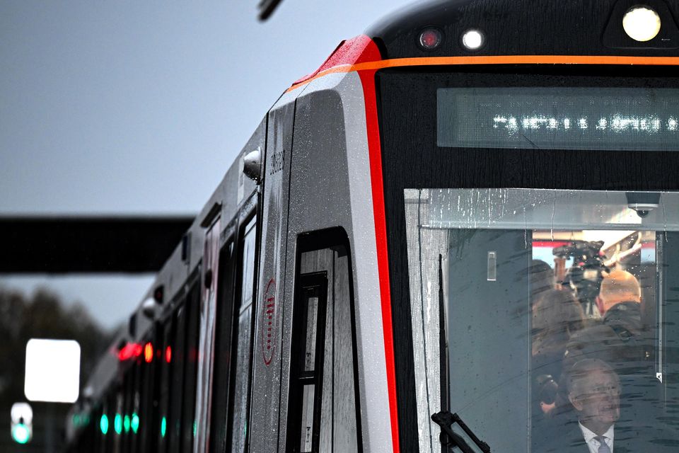 The King takes control of a tram-train at the official opening of the South Wales Metro Depot in Taff’s Well on his 77th birthday (Finnbarr Webster/PA)