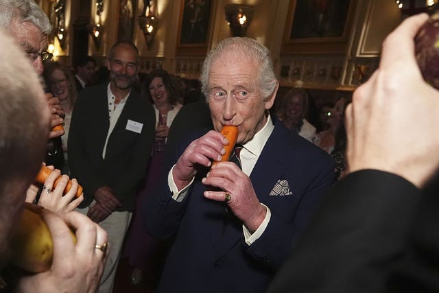 The King plays a carrot with the London Vegetable Orchestra