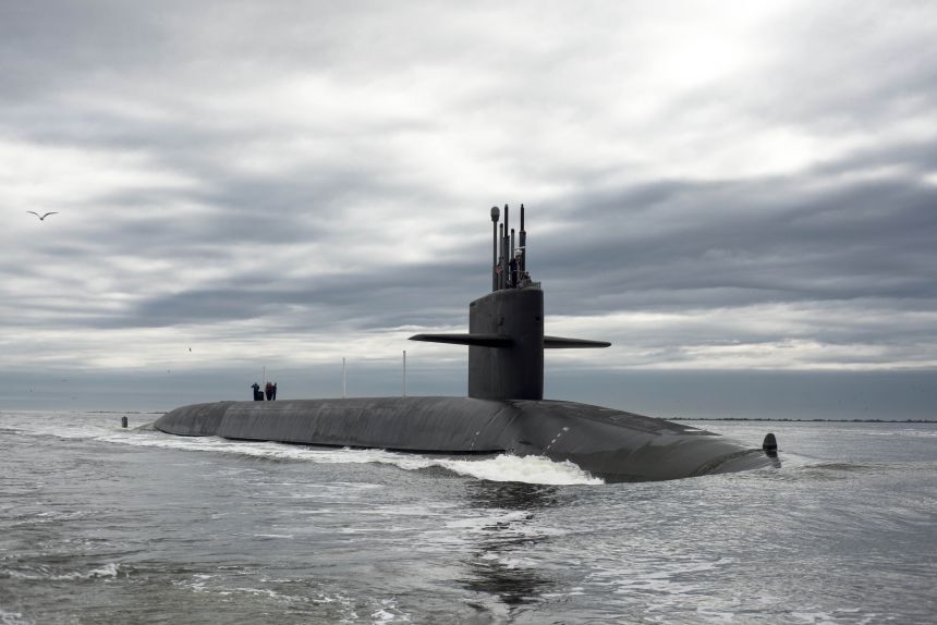 The Ohio-class ballistic missile submarine USS Tennessee returns to Naval Submarine Base Kings Bay, Georgia, on February 6, 2013.