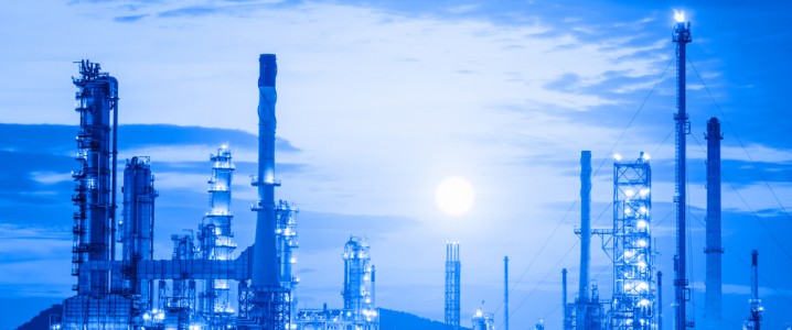 Refinery image against blue background. Refinery image against blue background.