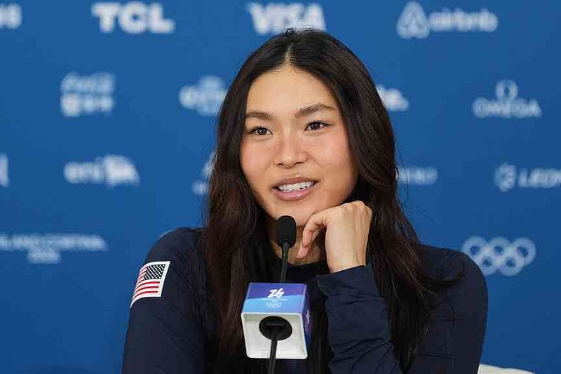 United States' Chloe Kim speaks during a press conference at the 2026 Winter Olympics, in Livigno, Italy, Monday, Feb. 9, 2026. (AP Photo/Lindsey Wasson)
