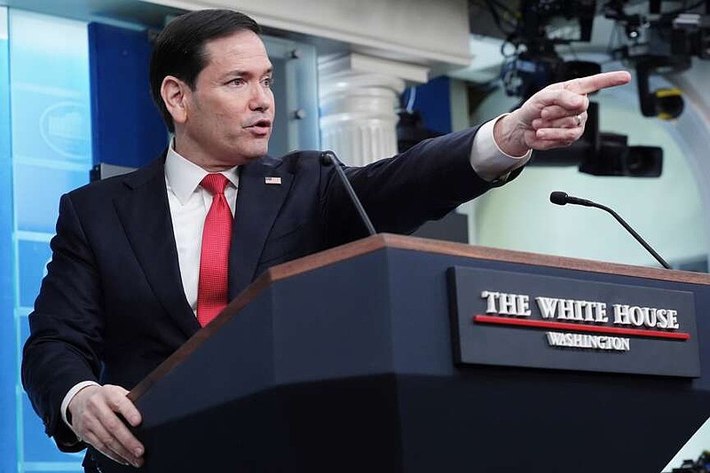 Secretary of State Marco Rubio calls on a reporter in the James Brady Press Briefing Room at the White House, Tuesday, May 5, 2026, in Washington. (AP Photo/Jacquelyn Martin)