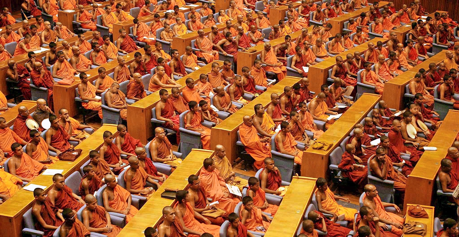 Buddhist monks at a conference in Sri Lanka.
