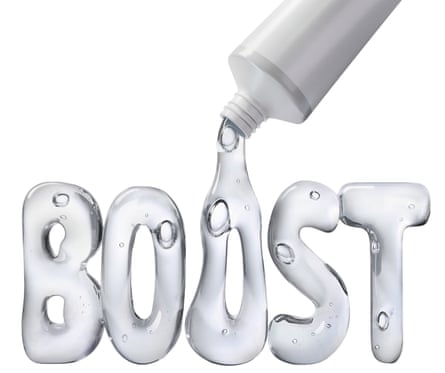 A tube squeezing out gel into letters that form the word BOOST