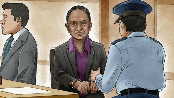 A sketch of Donna Nelson at her drug smuggling trial.