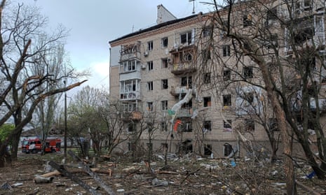 An apartment building damaged by a Russian missile strike in Mykolaiv