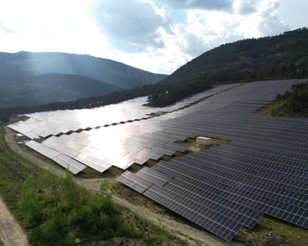 Solar panels are installed on the site of the Prealpes d’Azur Regional Natural Park, in Saint-Auban near Nice.