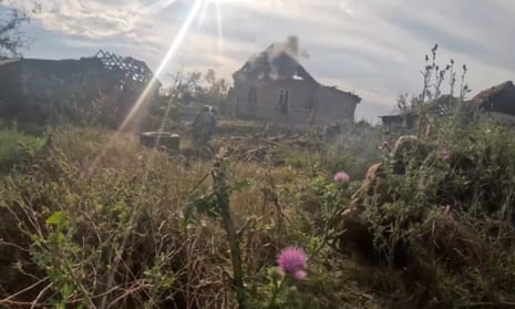 Ukrainian soldiers fighting in Klischiivka, near Bakhmut, in a screen grab from social media