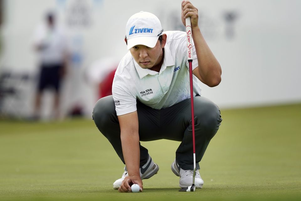 Seung-Yul Noh survived a broken driver to shoot an opening 60 and a three-stroke lead after the first round of the AT&T Byron Nelson near Dallas. S.Y. Noh, of South Korea, right, lines up a putt on the 18th hole during the first round of the Byron Nelson golf tournament in McKinney, Texas, Thursday, May 11, 2023. (LM Otero, AP Photo)