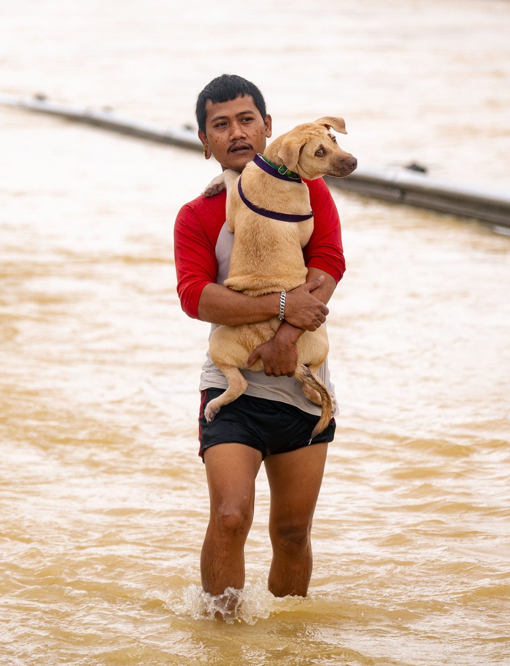 A man holding his pet dog wades through flood in Hat Yai on Tuesday. Photo: Xinhua A man holding his pet dog wades through flood in Hat Yai on Tuesday. Photo: Xinhua