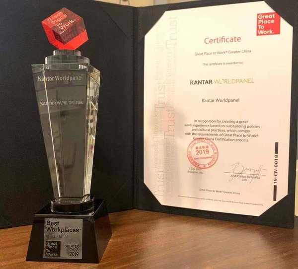 5 YEARS CONSECUTIVELY - Kantar Worldpanel is awarded as one of the 'Best Workplaces(TM) in Greater China 2019' by Great Place to Work(R) 5 YEARS CONSECUTIVELY - Kantar Worldpanel is awarded as one of the 'Best Workplaces(TM) in Greater China 2019' by Great Place to Work(R)