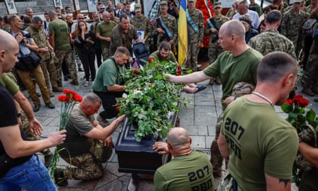 Ukrainian service members pay tribute to their brother-in-arms Serhii Yarmolenko, Ukrainian serviceman who was killed in a fight against Russian troops in Donetsk region, amid Russia's attack on Ukraine, during a funeral ceremony at the Independence Square in Kyiv, Ukraine September 14, 2023. Photograph: Gleb Garanich/Reuters