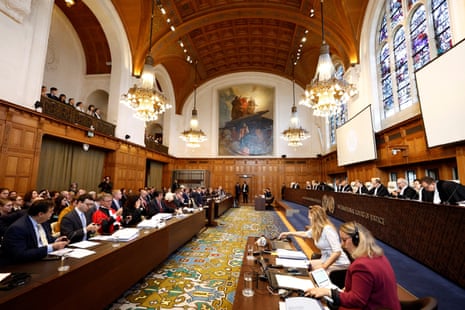 Members of the World Court listen as Russia begins presenting its objections against the jurisdiction of the World Court in a genocide case brought by Ukraine, which claims Moscow falsely applied genocide law to justify its 24 February 2022 invasion, in The Hague, Netherlands.