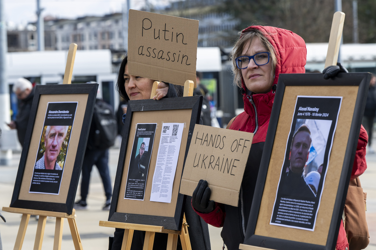 The Place des Nations square opposite the UN headquarters in Geneva often hosts events and political demos. In this photo, Russians protest against the war in Ukraine, March 2025.