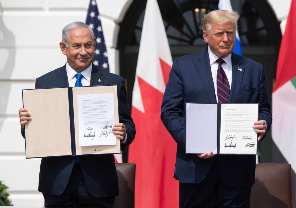 Israeli Prime Minister Benjamin Netanyahu and US President Donald Trump at the signing of the Abraham Accords in September 2020. Photo: AFP Israeli Prime Minister Benjamin Netanyahu and US President Donald Trump at the signing of the Abraham Accords in September 2020. Photo: AFP