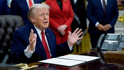 US President Donald Trump speaks during an announcement in the Oval Office of the White House in Washington, DC. (Bloomberg) US President Donald Trump speaks during an announcement in the Oval Office of the White House in Washington, DC. (Bloomberg)