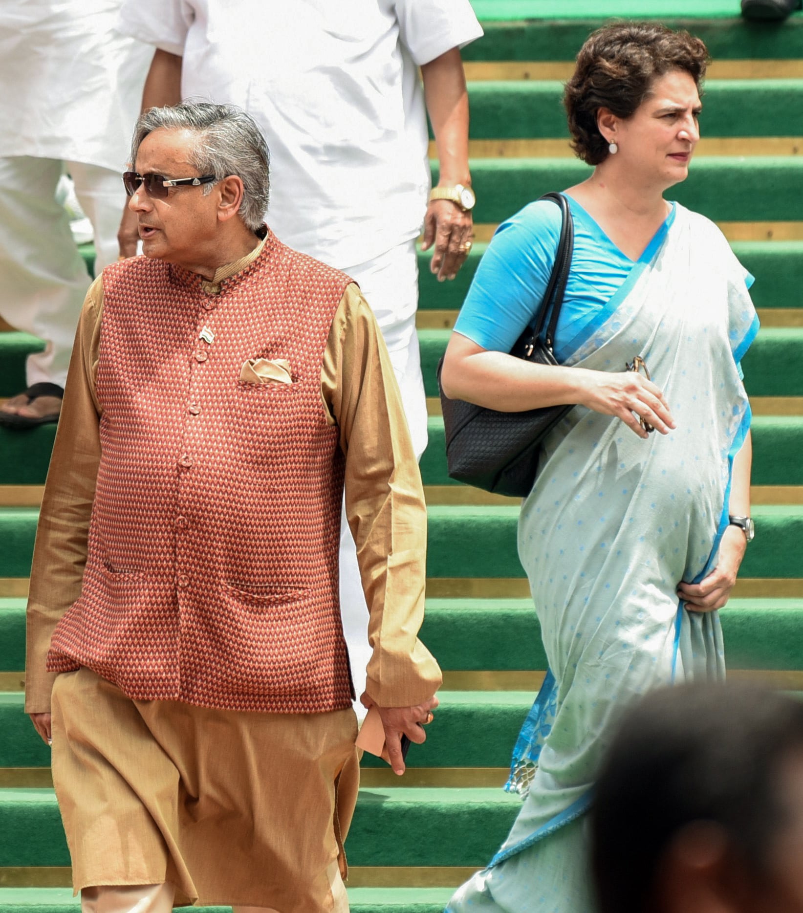 Congress MPs Shashi Tharoor and Priyanka Gandhi Vadra at Parliament during the last session in New Delhi in August. (ANI File Photo)
