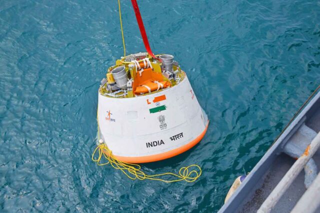 The Indian Navy recovered the Gaganyaan capsule from the Bay of Bengal.