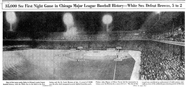 The White Sox played their first night game at Comiskey Park on Aug. 14, 1939, in Chicago. (Chicago Tribune)