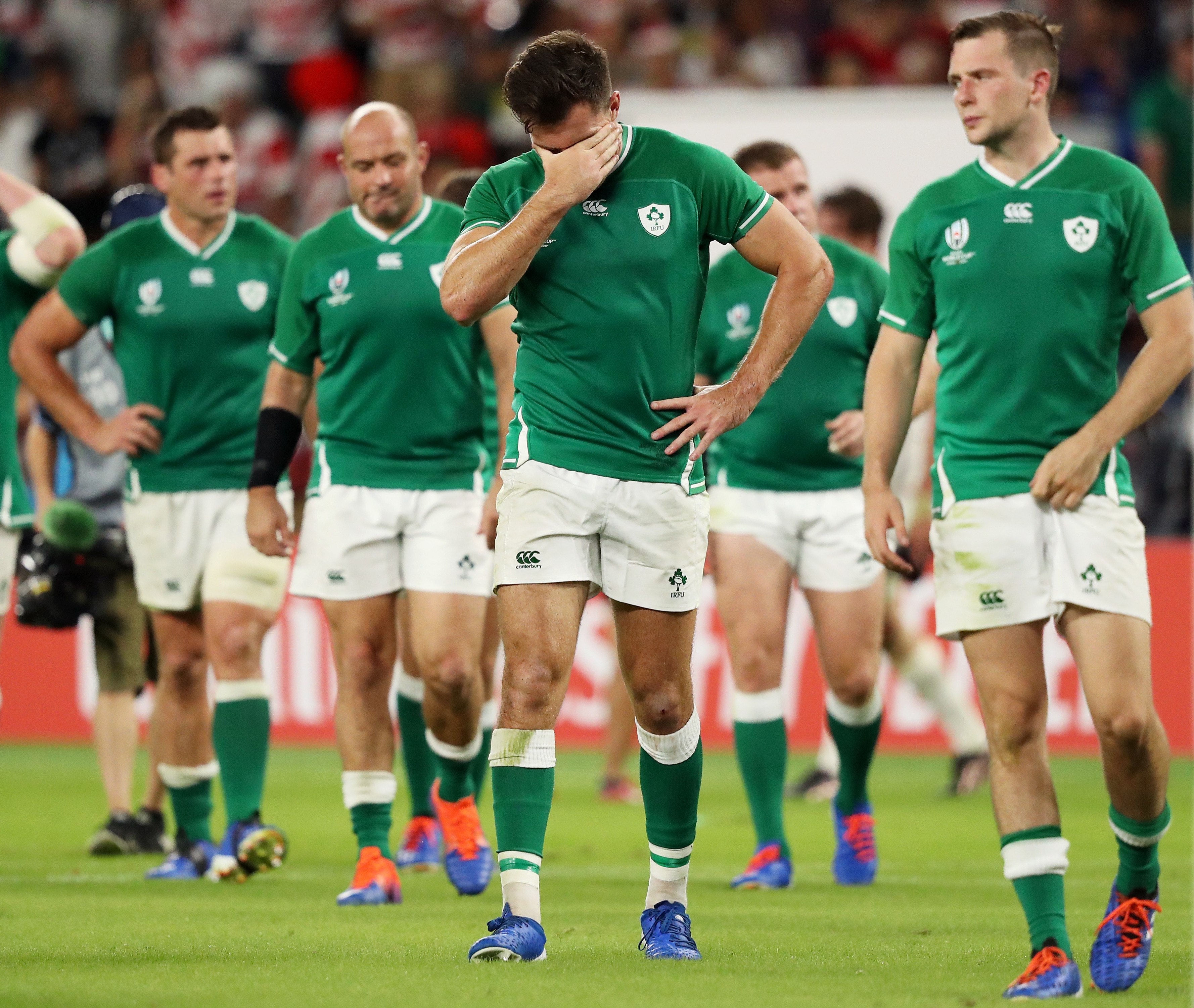  Jacob Stockdale of Ireland shows dejection after defeat to Japan