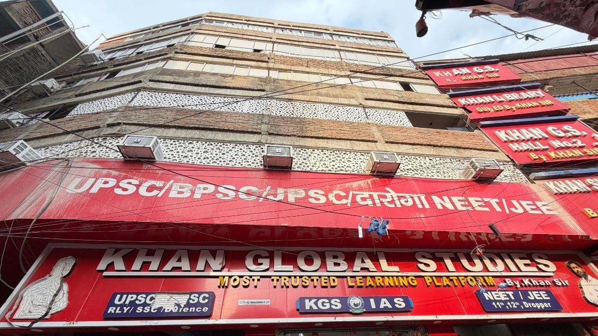 The multi-storey Khan Global Studies complex towers over the narrow lanes of Musallahpur Hat in Patna | Photo: Nootan Sharma | ThePrint