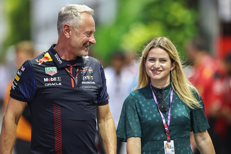Collins with British motorsport executive Jonathan Wheatley trackside before the 2023 Singapore Grand Prix. Photograph: Qian Jun/MB Media/Getty