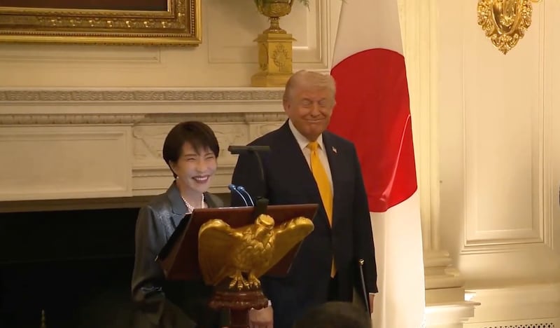 Japanese Prime Minister Sanae Takaichi and Donald Trump in the White House.