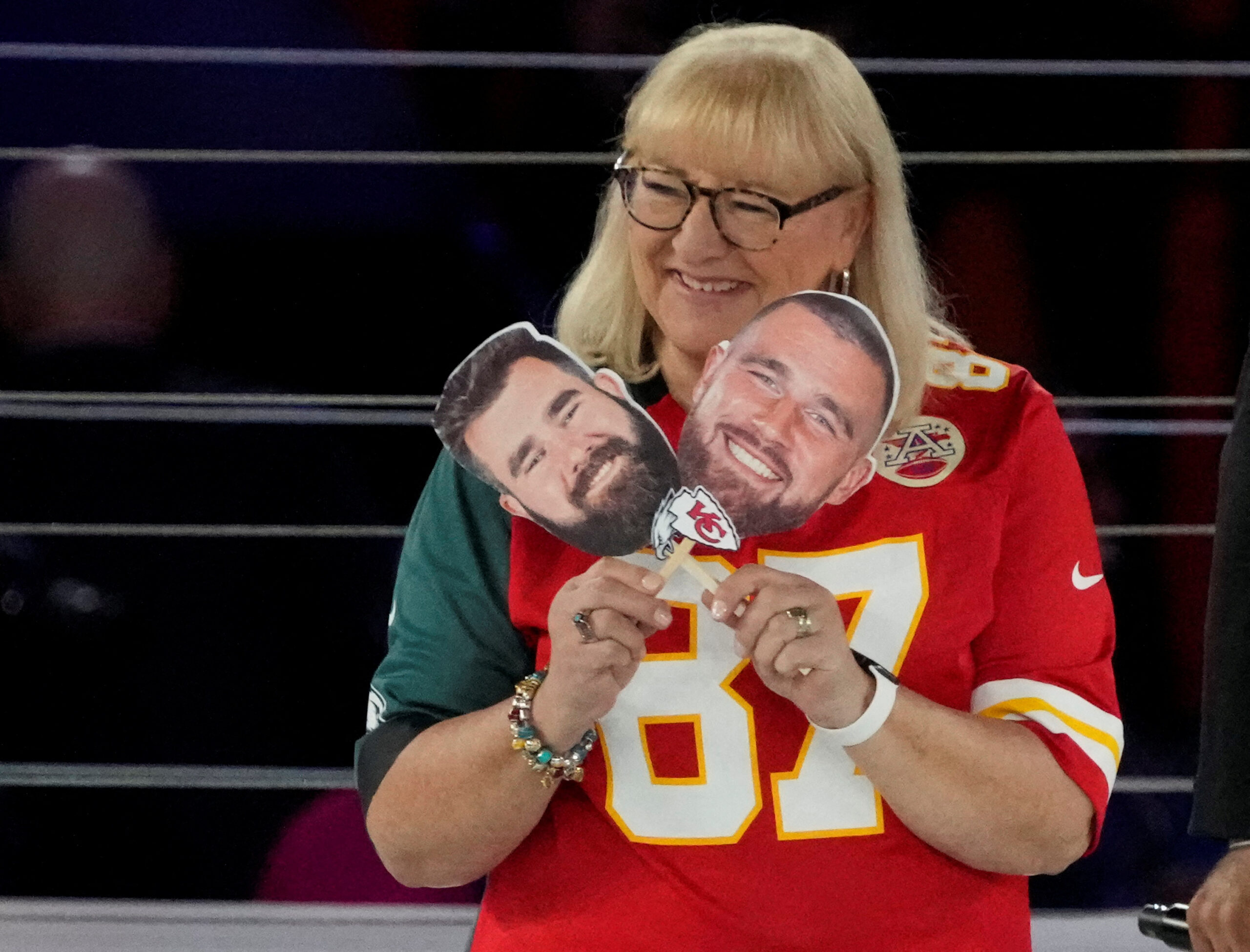 The Kelce's mum Donna was cheering them both on