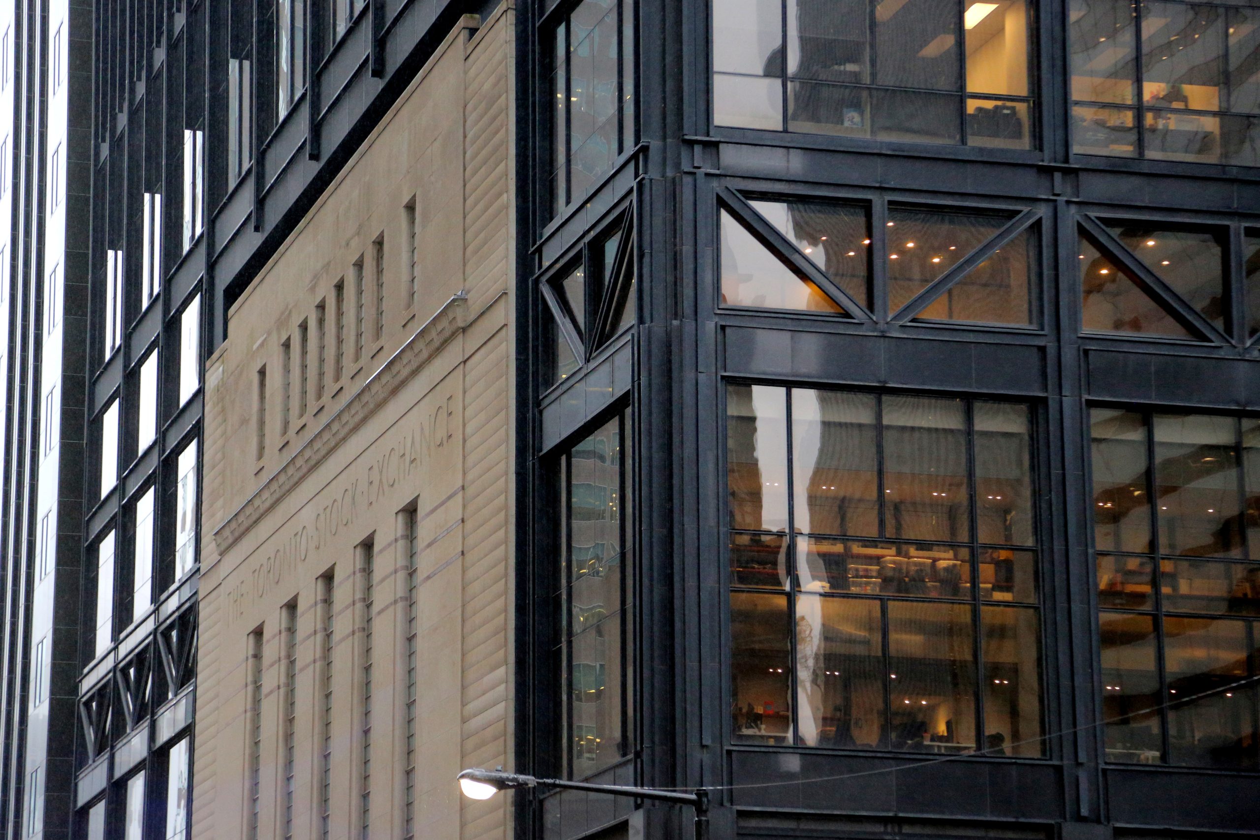 The facade of the original Toronto Stock Exchange building is seen in Toronto