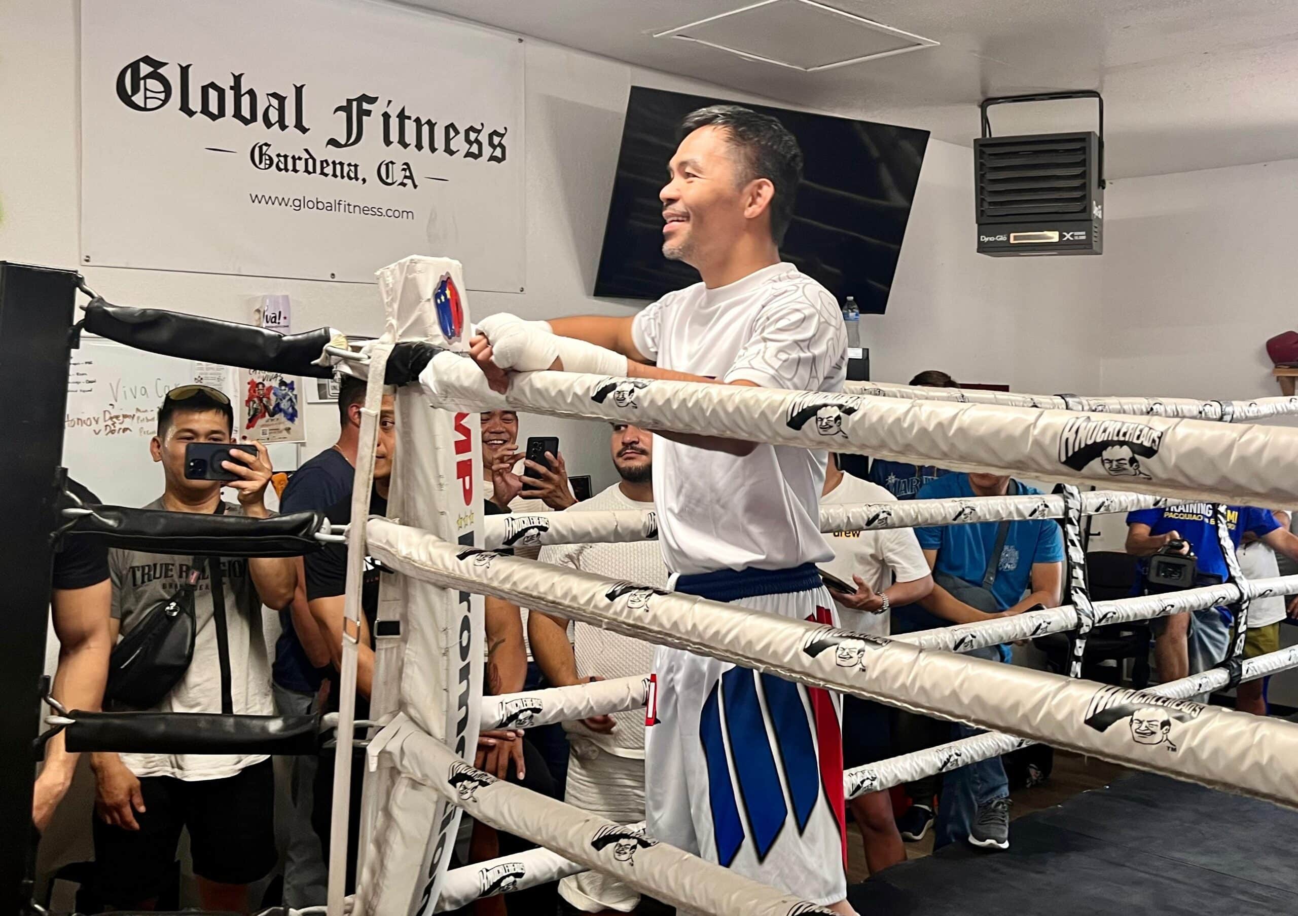 Manny Pacquiao training at the Knuckleheads Boxing Gym in Las Vegas ahead of his fight vs Mario Barrios.