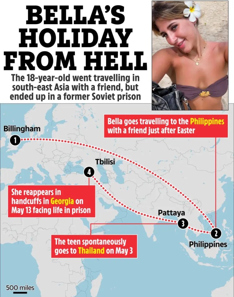 Illustration of Bella Culley's travel route and arrest.