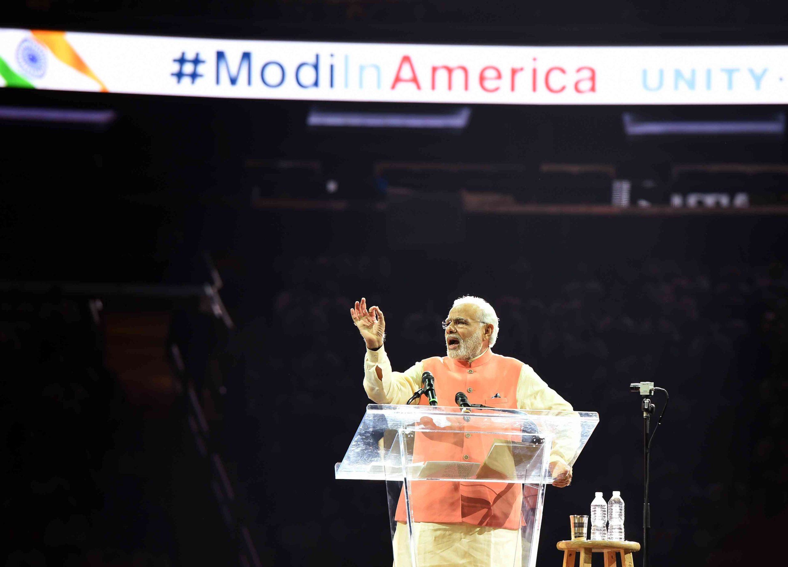 Prime Minister Modi addresses supporters during a community reception in New York, United States. Credit: AFP Photo/Don Emmert Prime Minister Modi addresses supporters during a community reception in New York, United States. Credit: AFP Photo/Don Emmert
