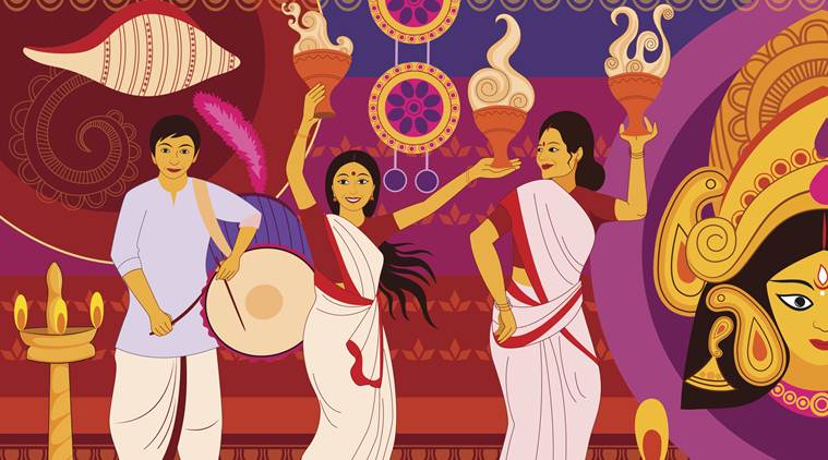 vector illustration of Happy Durga Puja festival background for India holiday Dussehra