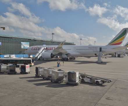 Ethiopian Airlines aircraft at an airport shutterstock_779396887
