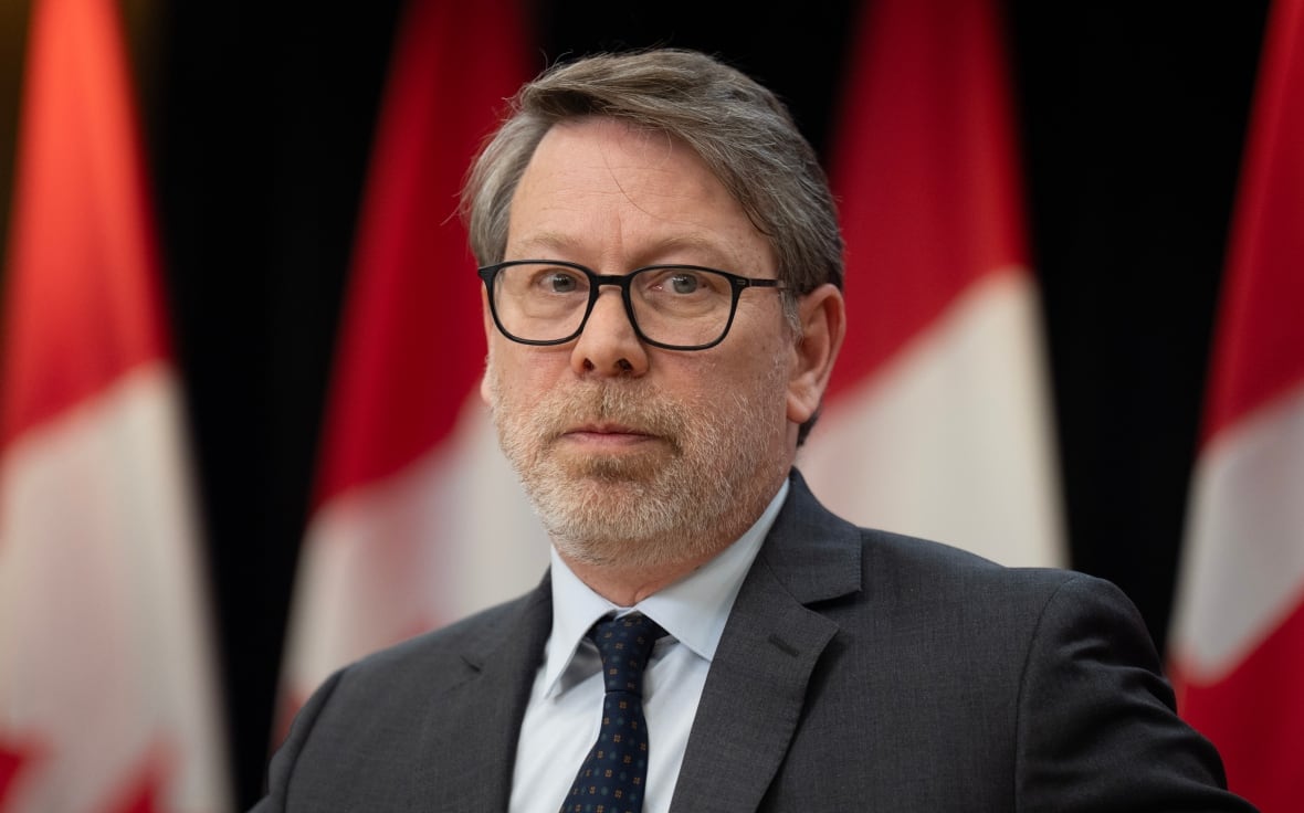 Chief Electoral Officer Stephane Perrault is seen during a news conference in the National Press Theatre on Monday, March 24, 2025 in Ottawa.
