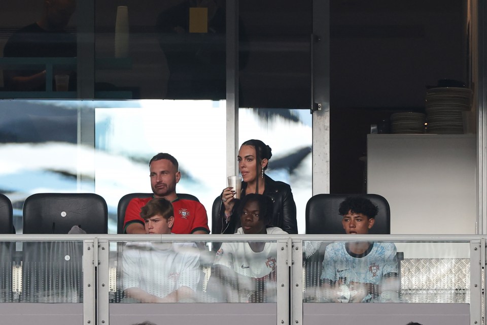 The youngster (bottom right) was in the stands last summer as he cheered on Ronaldo Sr for Portugal at Euro 2024