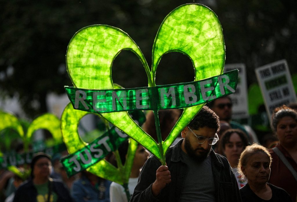 Silent walk in memory of the victims of the Grenfell Tower fire on the ninth anniversary of the Grenfell Tower disaster, in London