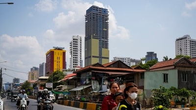 The skyscraper is being built by a company under sanctions by the U.S. Treasury Department for its alleged connection to one of hundreds of scam operations that have cropped up across Cambodia