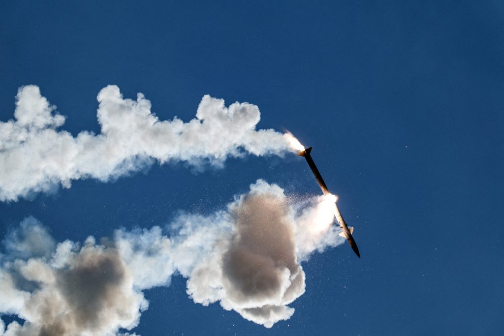 A faulty ainterceptor missile launched by Israel’s Iron Dome anti-missile system disintegrates above southern Lebanon